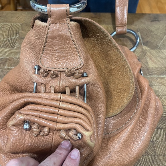 Chi Carlos Falchi Large Brown Pebbled Leather Hobo Shoulder Handbag Purse Boho - Picture 7 of 8